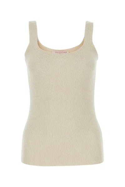Valentino Sand Silk Tank Top In White