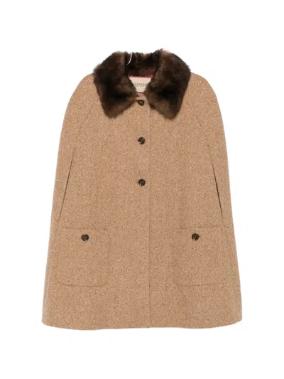 Valentino Sleeveless Tweed Cape In Brown