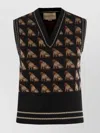 Valentino Sleeveless V Neck Dog Pattern Knitwear In Brown
