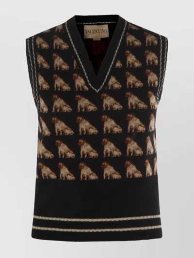 VALENTINO SLEEVELESS V NECK DOG PATTERN KNITWEAR