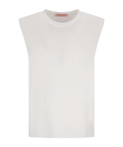 Valentino Padded-shoulder Cotton Top In White