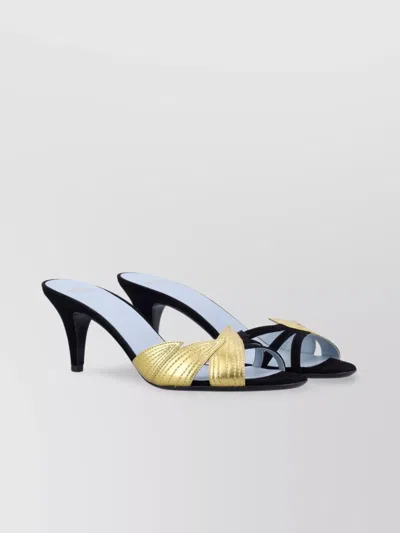 Valentino Garavani Valentino Foliefoliage 65 Suede Sandal In Nero + Oro