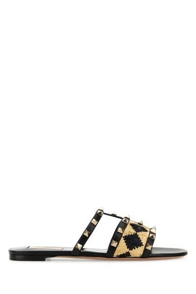 Valentino Garavani Women's Rockstud Slide In Black+natural+black