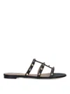 Valentino Rockstud Slide Sandal In Laminated Nappa With Cabochon In Black