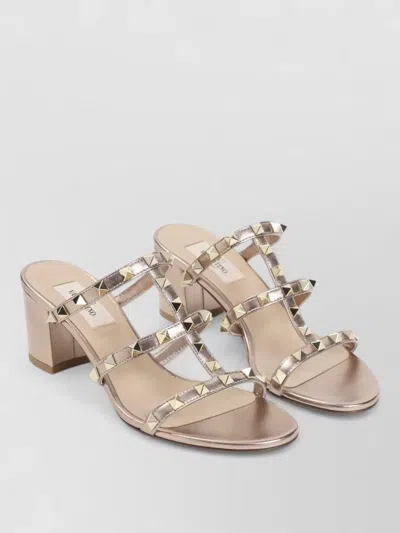 Valentino Garavani Slide Sandals Leather Straps Metal Studs In Gold