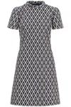 Valentino Womens Notte Crema Monogram-pattern Wool-jacquard Mini Dress In Blue