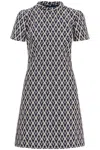 Valentino Womens Notte Crema Monogram-pattern Wool-jacquard Mini Dress In Blue