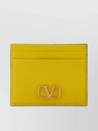 Valentino Garavani Slim Leather Card Holder With Compact Design In Yellow