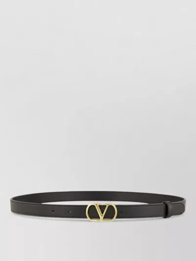 Valentino Garavani Slim Straight Smooth Leather Waist Belts In Black