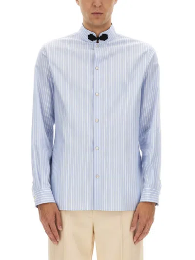 Valentino Slim-fit Cotton Oxford Shirt With Toggle In Blue
