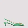 Valentino 45mm Crystal-embellishment Slingback Pumps In Green
