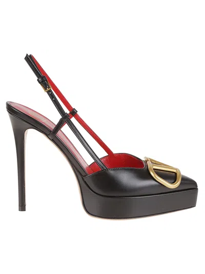 Valentino Garavani Womens Black Vlogo 120 Pointed-toe Leather Slingback Courts