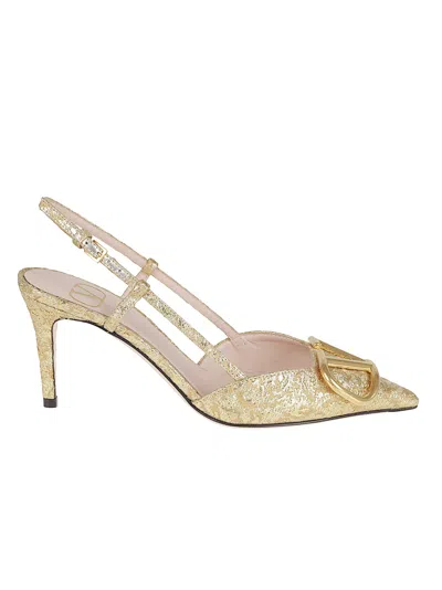 Valentino Garavani Sling Back Vlogo Signature T. 80 Tessuto Jacquard Cloque/a. Brass Logo In Gold