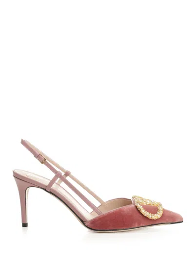 VALENTINO GARAVANI SLING BACK | VLOGO SIGNATURE | T. 80 | VELLUTO/VITELLO/VINTAGE BRASS STRASS - P PUMPS RED