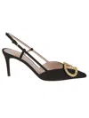 Valentino Sling Back Vlogo Signature T. 80 Vintage Brass Logo Jewel In Black