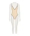 Valentino Toute La V Jacquard Swimsuit In Birch/ivory