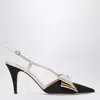 Valentino Garavani Bowow Slingback Pumps In Moirè Fabric 85mm Woman Black/silver/antique Gold 41 In Black
