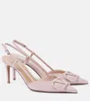 Valentino Vlogo Signature Slingback In Leather With Rhinestones In Pink