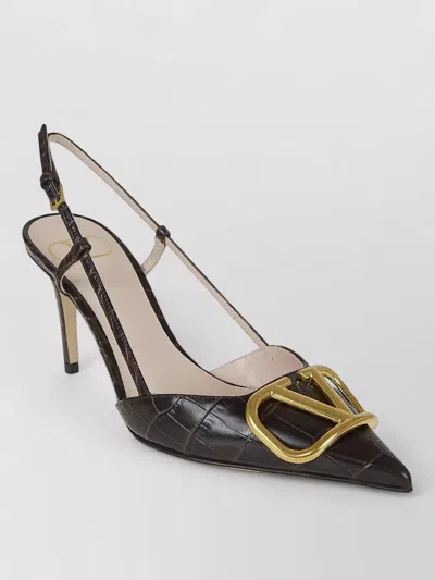 Valentino Garavani Valentino Vlogo Signature Pointed Toe Slingback Pumps In Brown
