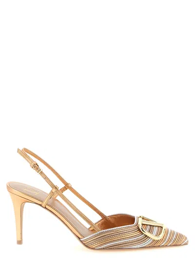 Valentino Garavani 80mm Vlogo Signature Metallic Slingback Pumps With Cornely Embroidery In Brown