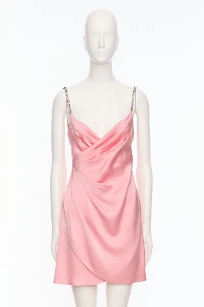Valentino Crystal-embellished Pleated Cady Mini Dress In Pink