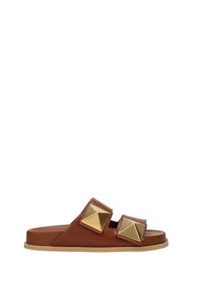 Valentino Garavani Slippers And Clogs Leather Brown Tan