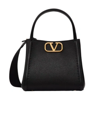 Valentino Garavani Small Alltime Leather Tote Bag In Black