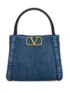 Valentino Denim Small Alltime Handbag In Blue