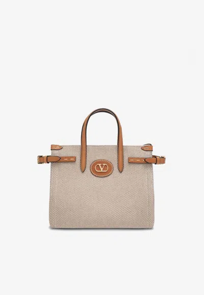 Valentino Garavani Small Antibes Canvas Top Handle Bag In Natural