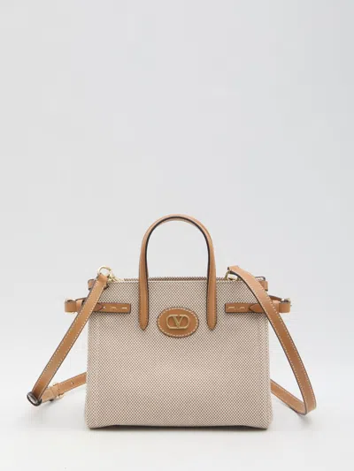 Valentino Garavani Small Antibes Shopping Bag In Beige