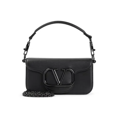Valentino Garavani Valentino Small Black Leather Shoulder Bag With Detachable Handle And Chain Strap