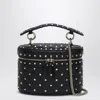 Valentino Black Quilted Leather Cylindrical Vanity Bag With Chain In Black