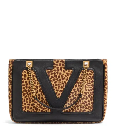Valentino Garavani Small Calf Hair Viva Superstar Tote Bag In Brown