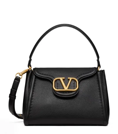 Valentino Garavani Small Calf Leather Alltime Shoulder Bag In Black