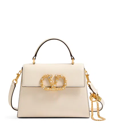 VALENTINO GARAVANI SMALL CALF LEATHER EMBELLISHED VSLING TOP-HANDLE BAG