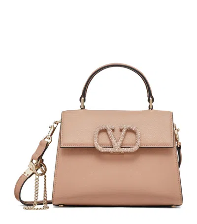 Valentino Small Calf Leather Embellished Vsling Top-handle Bag In Kfj Rose Cannelle Vintage