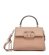 Valentino Small Calf Leather Embellished Vsling Top-handle Bag In Beige