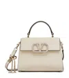 Valentino Garavani Small Calf Leather Embellished Vsling Top-handle Bag In Ia5 Light Ivory Crystal