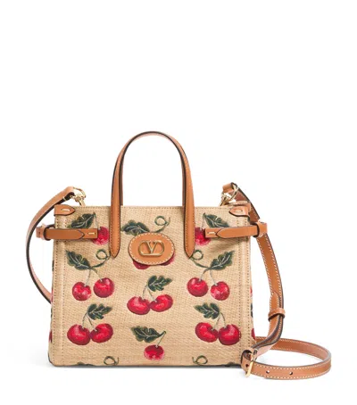 VALENTINO GARAVANI SMALL CANVAS ANTIBES CHERRY TOTE BAG