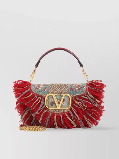 Valentino Garavani Small Cotton Shoulder Bag With Fringed Edges