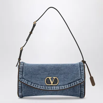 Valentino Garavani Small De Vain Denim Shoulder Bag In Blue