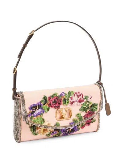 Valentino Garavani Small Devain Embroidered Shoulder Bag In Pink