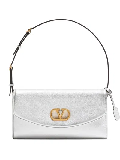 Valentino Garavani Devain Small Shoulder Bag In Laminated Nappa Leather Woman Sil In Silver