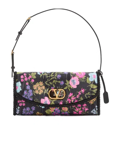 Valentino Garavani Small Devain Papier Floral Shoulder Bag In Black