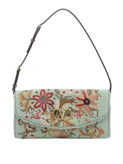Valentino Garavani Small Embroidered Devain Clutch In Green