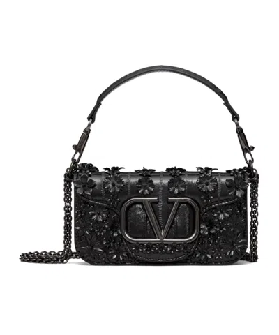 Valentino Garavani Small Embroidered Shoulder Bag In Black