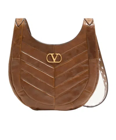 VALENTINO GARAVANI VALENTINO GARAVANI HOBOHO SMALL HOBO BAG IN CHEVRON-PATTERNED NAPPA LEATHER
