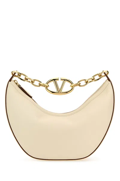 Valentino Garavani White Vlogo Moon Small Shoulder Bag In Beige