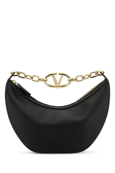 VALENTINO GARAVANI VALENTINO GARAVANI BLACK LEATHER SMALL HOBO VLOGO MOON HANDBAG