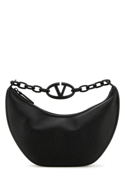 VALENTINO GARAVANI VALENTINO GARAVANI BLACK LEATHER HOBO VLOGO MOON HANDBAG